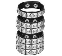 KFHENSOMR 3Pcs Spiked Studded Bracelet Black Leather Rivet Punk Bracelet Punk Rock Leather Bracelets Cuff Wrap Bangle Metal Wristband Pop 80s 90s Emo Jewelry Accessories for Men Women