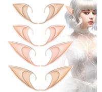 KFHENSOMR 4 Pair Fairy Pixie Elf Ears Cosplay Elf Ear Soft Pointed Tips Anime Party Dress Up Costume Masquerade Accessories for Halloween Christmas Party (Nude & Brown)