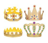 KFHENSOMR 4 Pcs Gold Crown King Queen Crowns Prince Princess Hat Cap Set, Birthday King Crown, Halloween Crowns Party Supplies, Royal Costume Accessories