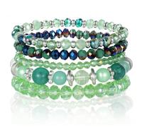 KFHENSOMR 5Pcs Bohemian Beaded Bracelets for Women, Stackable Boho Disco Ball Crystal Beads Bracelet, Multilayered Faceted Glass Beads Stretch Bracelets for Girl Jewelry Gift (Green)