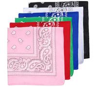 KFHENSOMR 6 Pack Bandanas Multi-Purpose Bandanas Assorted Colors Kerchiefs Square Handkerchief Paisley Cowboy Bandana Polyester Headbands Face Mask headband for Women and Men 21x21 inch
