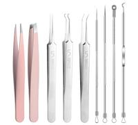 KFHENSOMR 9 Pcs Pimple Popper Tool Kit Professional Blackhead Remover Comedone Extractor Kit Stainless Steel Pimple Extractor Ingrown Hair Removal Tweezers Tool for Pimples Blackheads Zit Removing