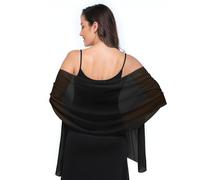 KFHENSOMR Chiffon Shawl Wraps, 1pcs Shawls and Wraps for Evening Dress, Women Elegant Soft Silky Wrap, Wedding Guest Shawl Wrap for Wedding Bridesmaid Formal Occasions (Blcak)
