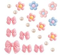 KFHENSOMR Cute Flower Shoe Charms for Women, 22pcs Pink Flower Bow Shoe Charms with Pearl, Cute Flowers Accessories for Holes Shoes Clog Sandals, DIY Shoes Decoration Charm