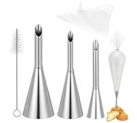 KFHENSOMR Puff Cream Filling Piping Tip 3 Pcs, Long Puff Nozzle Tips & 50 Disposable Pastry Piping Bags with Injector Tip Cleaning Brush for Donuts Cupcakes Cream Puffs Eclairs