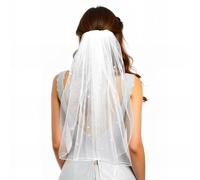 KFHENSOMR Short Wedding Bridal Veil Elegant White Wedding Veil Pearl Rhinestone Mini Bride Veils with Comb Fingertip Length Bridal Veils Accessories for Bachelorette Party Brides Women