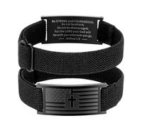 KFHENSOMR Valentines Day Gifts Bracelets for Men American Flag Christian Cross Bracelet Black Elastic Stretch Strap Adjustable with Bible Verse