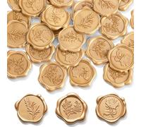 KFHENSOMR Wax Seal Stickers, 30Pcs Wedding Invitation Envelope Seal Stickers Self-Adhesive Wax Stickers with Olive, Rosemary, Rose Designs in Gold for Party Invitations, Christmas, Gift Wrapping