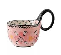 KFHOLIE Soup Bowls with Handles, 14oz Ceramic Soup Mug Polish Pottery Style Bowl for Cereal, Yogurt, or Fruit, Microwave & Dishwasher Safe, Hand-Painted Floral Dinnerware(PINK)