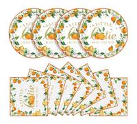 KFJBPB 40 Pcs Little Cutie Baby Shower Plates and Napkins Party Supplies, 9 inch Disposable Paper Plates and Napkins A Little Cutie is on The Way Orange Cutie Birthday Party Decorations Tableware Set