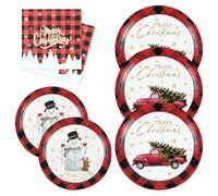KFJBPB 60 Pcs Christmas Paper Plates and Napkins Party Supplies, Christmas Tree Snowman Tableware Set Disposable Paper Dinner Plates Dessert Plates and Napkins for Christmas Party Decorations