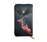 Kfjghhl 3D Bald Eagle Flying with American Flag Women's Wallet Large Capacity Ladies Card Phone Holder RFID Blocking Wristlet Leather Her