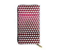 Kfjghhl 3D Red Checkered Women's Wallet Large Capacity Ladies Card Phone Holder RFID Blocking Wristlet Leather Her