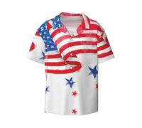 Kfjghhl American Flag and Stars Mens Casual Short Sleeve Polo Cuban Classic Tops Shirt American Flag and Stars Hawaiian Shirt Summer Beach Holiday Black