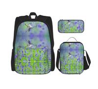 Kfjghhl Bird in Purple Lavender Floral Flowers Pencil Case Backpack Lunch Bag Boys Girls School Bookbag Set College Laptop Student Summer