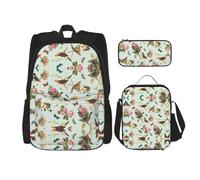 Kfjghhl Bird Pattern Pencil Case Backpack Lunch Bag Boys Girls School Bookbag Set College Laptop Student Summer