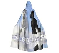 Kfjghhl Black And White Horses Running Halloween Cape Golden Hooded Cloak Full Length Robe Cape Halloween Costume Cosplay Party