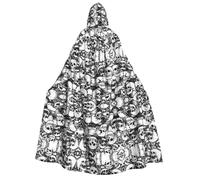 Kfjghhl Black And White Skulls Pattern Halloween Cape Golden Hooded Cloak Full Length Robe Cape Halloween Costume Cosplay Party