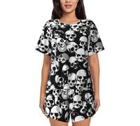 Kfjghhl Black Skull Women’s Pajama Set Short Sleeve Shorts Lounge Sleepwear Summer Button 2 Piece Women Pjs
