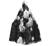 Kfjghhl Black White Rose Halloween Cape Golden Hooded Cloak Full Length Robe Cape Halloween Costume Cosplay Party