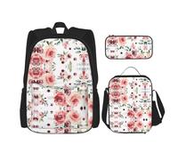 Kfjghhl Blossoming Rose Flowers Pencil Case Backpack Lunch Bag Boys Girls School Bookbag Set College Laptop Student Summer