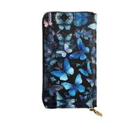 Kfjghhl Blue Butterflies White Flowers Women's Wallet Large Capacity Ladies Card Phone Holder RFID Blocking Wristlet Leather Her