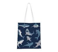 Kfjghhl Blue Cartoon Shark Canvas Totes Strong Student Shoulder Handle Bag Lightweight Back To School Season Teacher