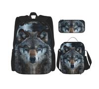 Kfjghhl Blue Eyes Wolf Pencil Case Backpack Lunch Bag Boys Girls School Bookbag Set College Laptop Student Summer