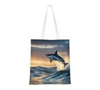 Kfjghhl Blue Shark Canvas Totes Strong Student Shoulder Handle Bag Lightweight Back To School Season Teacher