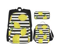Kfjghhl Blue Stripe and Lemon Pencil Case Backpack Lunch Bag Boys Girls School Bookbag Set College Laptop Student Summer