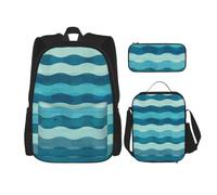 Kfjghhl Blue Wave Stripe Pencil Case Backpack Lunch Bag Boys Girls School Bookbag Set College Laptop Student Summer