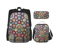 Kfjghhl Bohemian Flower Pencil Case Backpack Lunch Bag Boys Girls School Bookbag Set College Laptop Student Summer