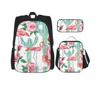 Kfjghhl Cactus Flamingo Rose Flowers Pencil Case Backpack Lunch Bag Boys Girls School Bookbag Set College Laptop Student Summer