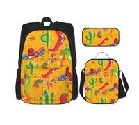 Kfjghhl Cactus Hat and Chili Pepper Pencil Case Backpack Lunch Bag Boys Girls School Bookbag Set College Laptop Student Summer