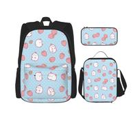 Kfjghhl Cartoon Character Strawberry Pencil Case Backpack Lunch Bag Boys Girls School Bookbag Set College Laptop Student Summer