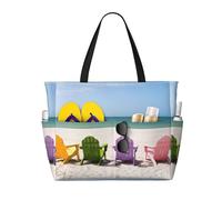 Kfjghhl Chairs Beside The Blue Sea Sky Large Capacity Beach Travel Bag Tote Bag Women Pockets Laptop Purse Handbag Work Adult Gym