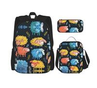Kfjghhl Cute Colorful Sheep Cartoon Pattern Pencil Case Backpack Lunch Bag Boys Girls School Bookbag Set College Laptop Student Summer