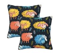 Kfjghhl Cute Colorful Sheep Cartoon Pattern Throw Pillow Covers Decorative Farmhouse Couch Pillow Case 45/50cm Square Cushion Pillcase