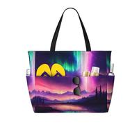 Kfjghhl Dark Northern Lights Large Capacity Beach Travel Bag Tote Bag Women Pockets Laptop Purse Handbag Work Adult Gym