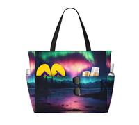 Kfjghhl Dark Northern Lights Large Capacity Beach Travel Bag Tote Bag Women Pockets Laptop Purse Handbag Work Adult Gym