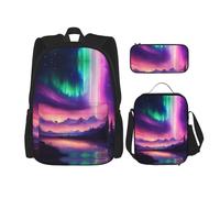 Kfjghhl Dark Northern Lights Pencil Case Backpack Lunch Bag Boys Girls School Bookbag Set College Laptop Student Summer
