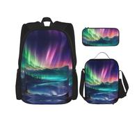Kfjghhl Dark Northern Lights Pencil Case Backpack Lunch Bag Boys Girls School Bookbag Set College Laptop Student Summer