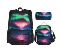 Kfjghhl Dark Northern Lights Pencil Case Backpack Lunch Bag Boys Girls School Bookbag Set College Laptop Student Summer