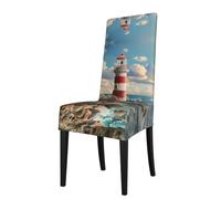Kfjghhl Dining Room The Seaside Lighthouse Chair Protector Slipcovers Stretch Removable Washable Decoration Seat Cover