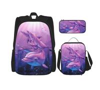 Kfjghhl Dolphins Art Pencil Case Backpack Lunch Bag Boys Girls School Bookbag Set College Laptop Student Summer