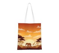Kfjghhl Elephant And Giraffe In The Sunset Canvas Totes Strong Student Shoulder Handle Bag Lightweight Back To School Season Teacher