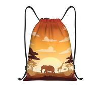 Kfjghhl Elephant And Giraffe In The Sunset Drawstring Backpack Bag Sport Sackpack Bulk Cinch Gym Bag Women Men Children Outdoor Sport