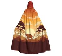 Kfjghhl Elephant And Giraffe In The Sunset Halloween Cape Golden Hooded Cloak Full Length Robe Cape Halloween Costume Cosplay Party