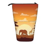 Kfjghhl Elephant and Giraffe in The Sunset Pencil Case Girl Large Lightweight Holder Students Adults Boy Presents Kid Stand Up Pencil