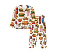 Kfjghhl Fast Food Pyjamas Set Women Soft Two Pieces Pj'S Sets Long Sleeve Tops Plaid Pants Sleepwear Pockets Black